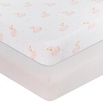Living Textiles 2-PACK JERSEY COT FITTED SHEET SWAN PRINCESS/PINK STRIPE