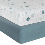 Living Textiles ORGANIC MUSLIN 2-PACK COT FITTED SHEETS BANANA LEAF/TEAL