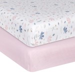 Living Textiles ORGANIC MUSLIN 2-PACK COT FITTED SHEETS BOTANICAL/BLUSH