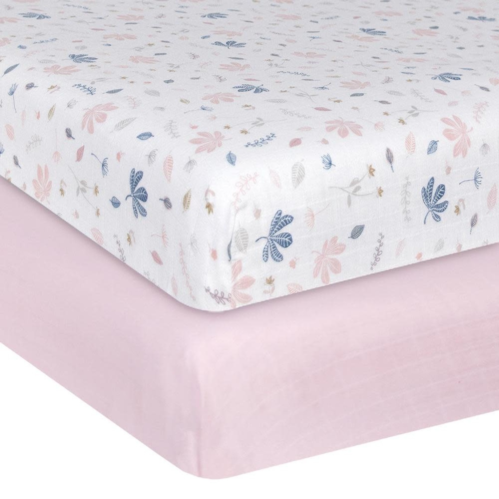 Living Textiles ORGANIC MUSLIN 2-PACK COT FITTED SHEETS BOTANICAL/BLUSH
