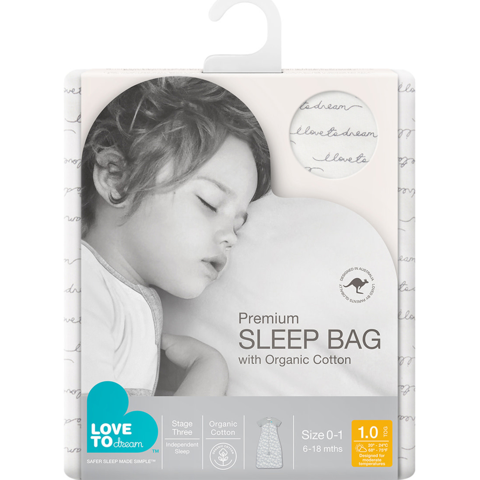 Love To Dream Organic Sleep Bag 1.0 TOG - White Dreamer