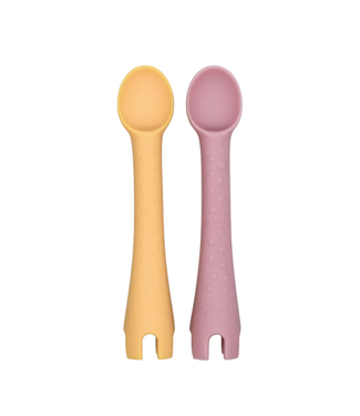 Little Woods SILICONE BABY UTENSILS | FIRST TENSILS | 2 PACK Dusty Pink/Daffodil