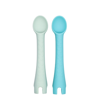 Little Woods SILICONE BABY UTENSILS | FIRST TENSILS | 2 PACK Duck Egg Blue/Sage