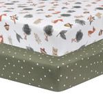 Living Textiles 2pk Cot Fitted Sheets-Forest Retreat/Olive Dots