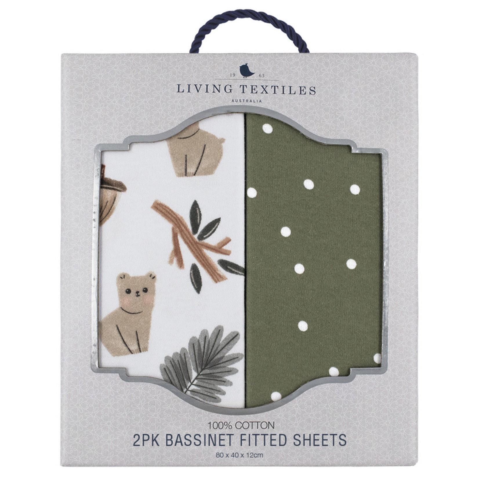 Living Textiles 2pk Bassinet Fitted Sheets-Forest Retreat/Olive Dots