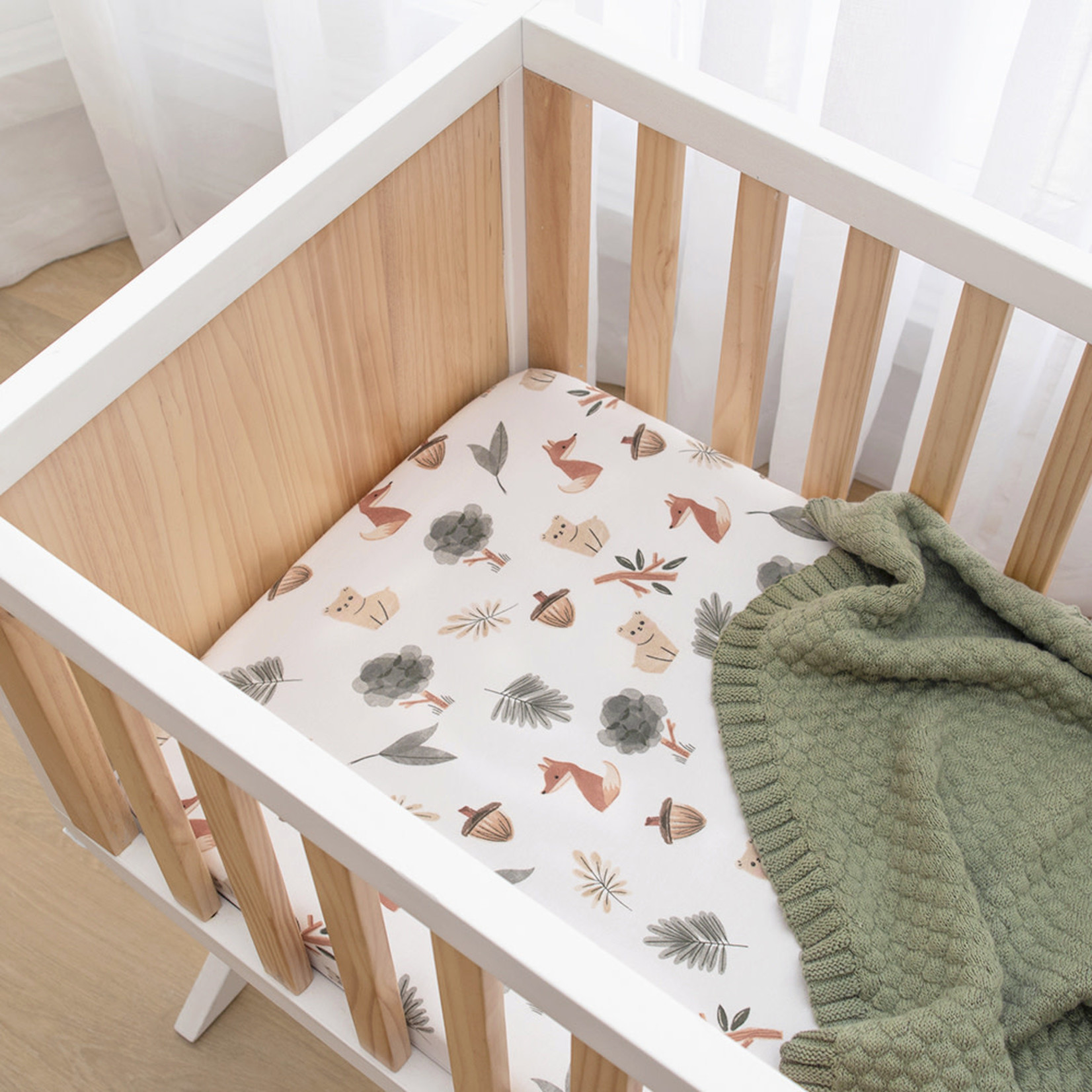 Living Textiles 2pk Bassinet Fitted Sheets-Forest Retreat/Olive Dots
