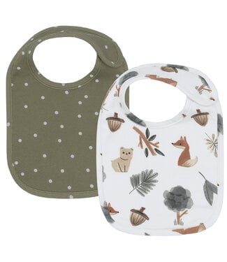 Living Textiles 2pk Bibs-Forest Retreat/Olive Dots