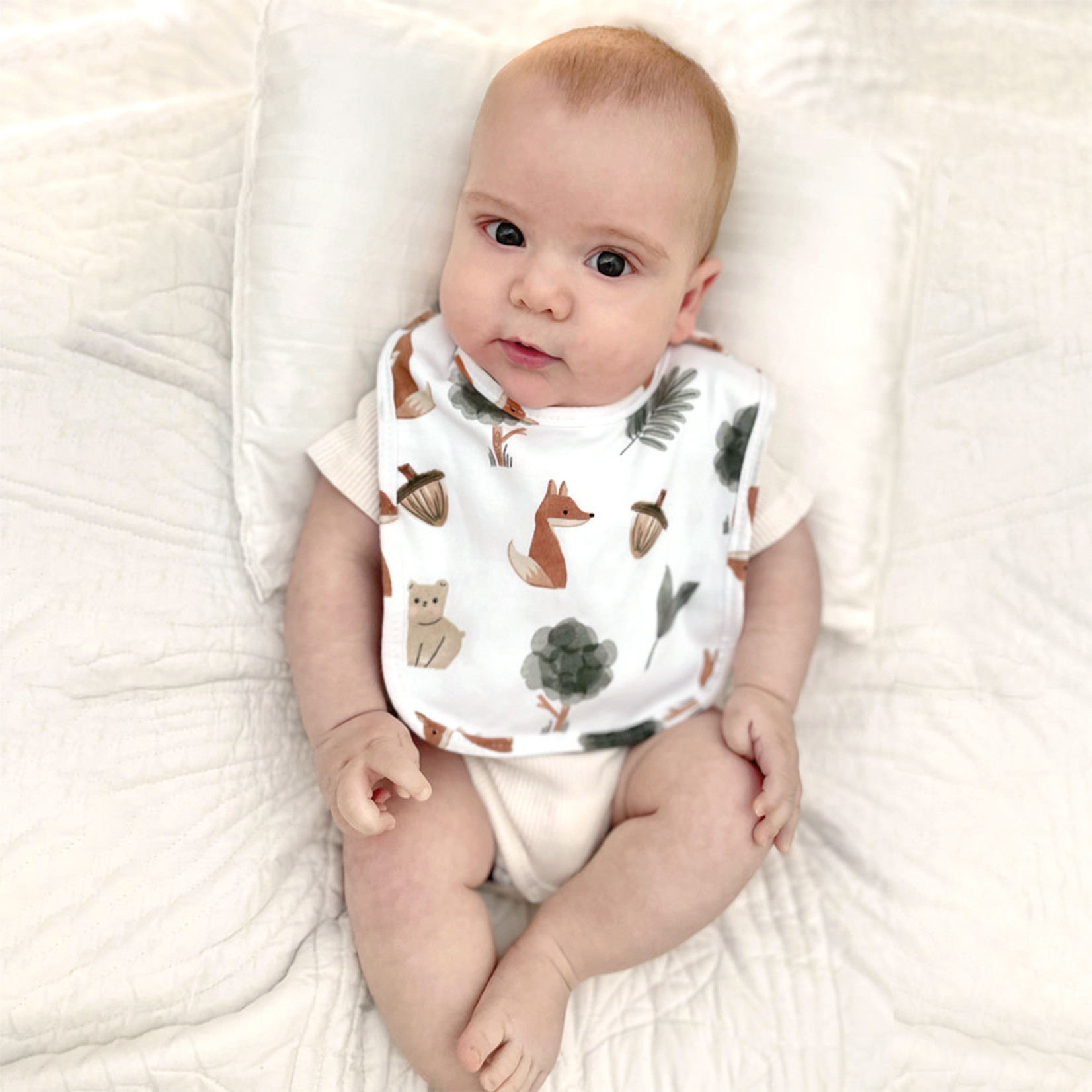 Living Textiles 2pk Bibs-Forest Retreat/Olive Dots