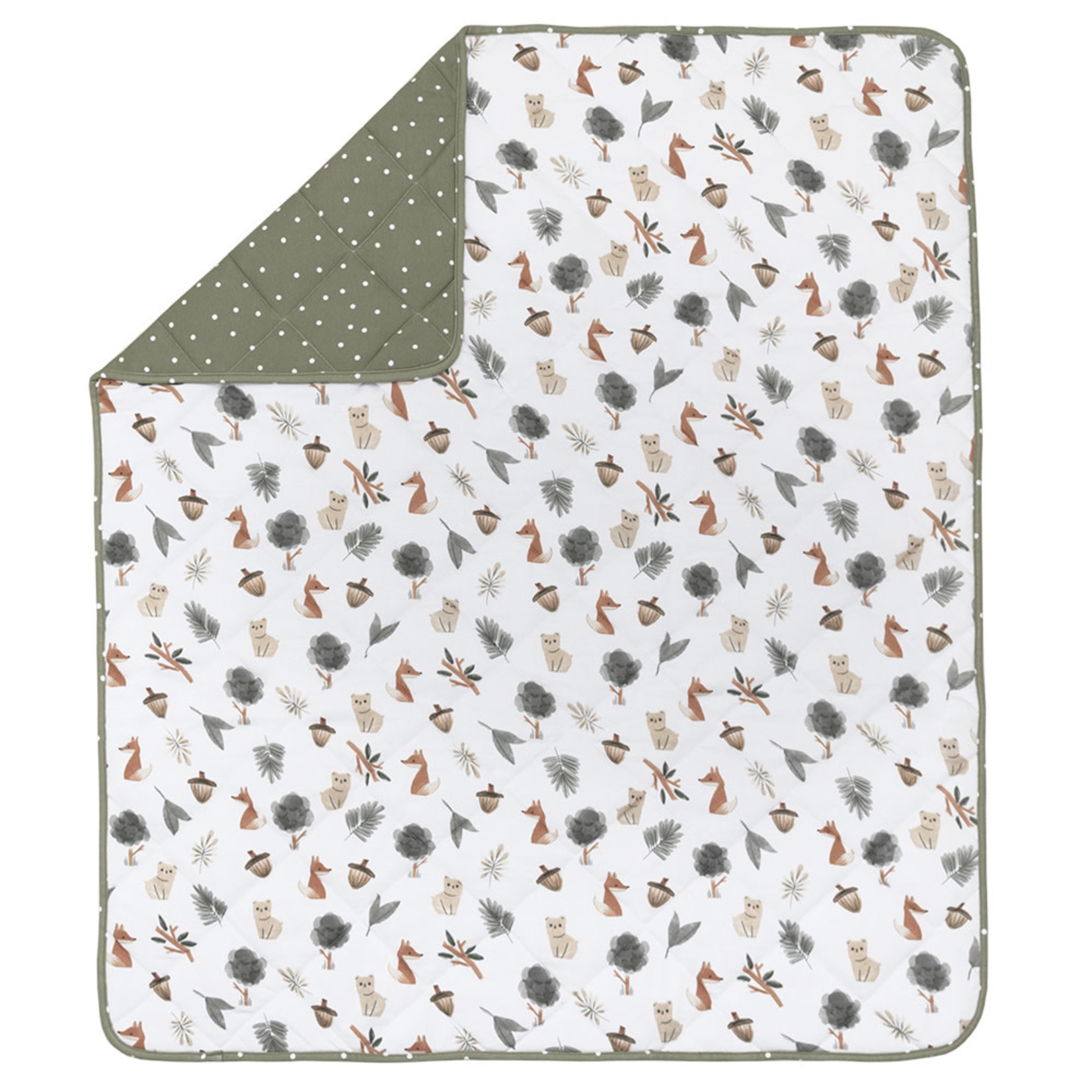 Living Textiles Reversable Jersey Cot Comforter-Forest Retreat/Olive Dots