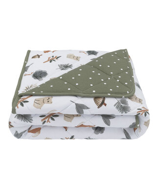 Living Textiles Reversable Jersey Cot Comforter-Forest Retreat/Olive Dots