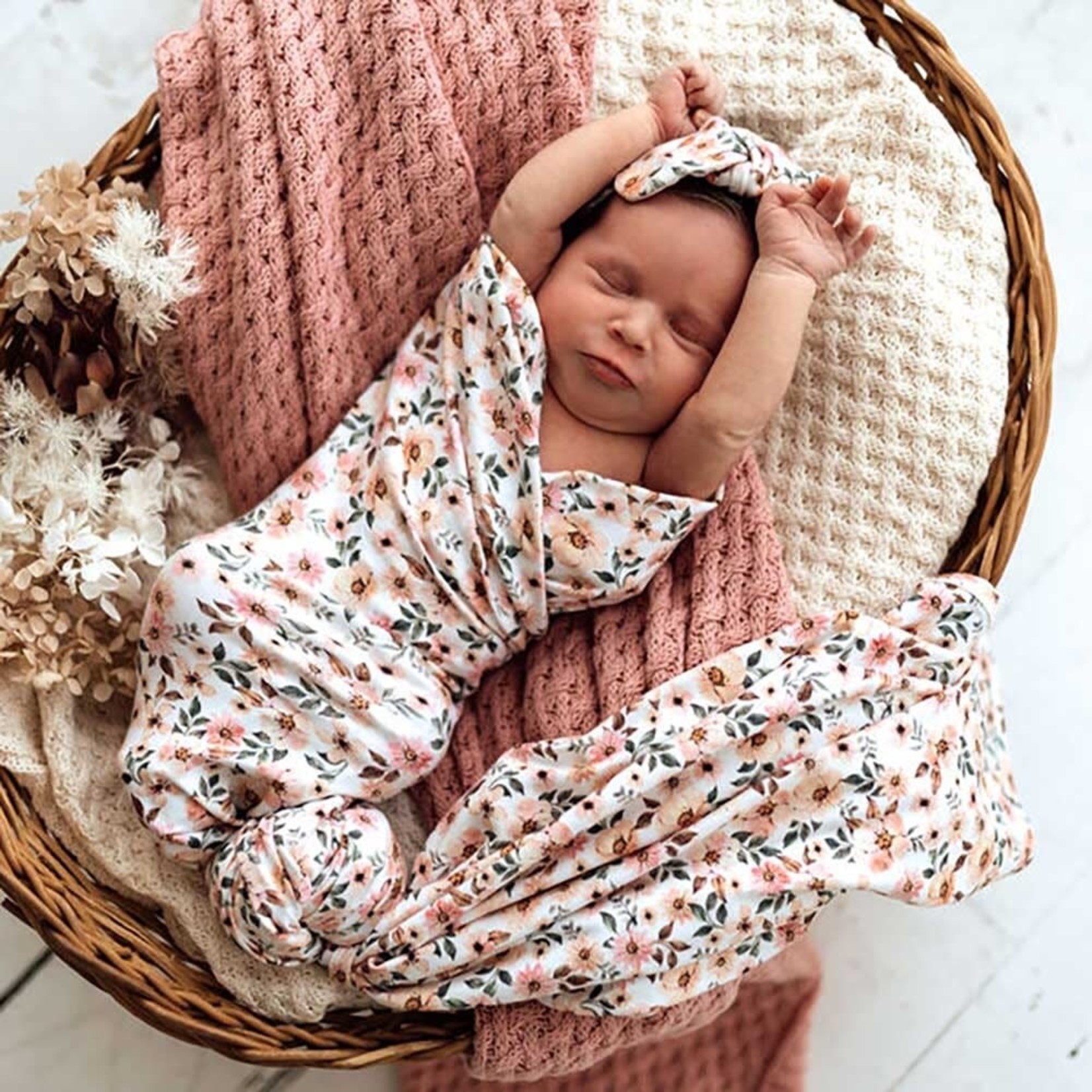 Snuggle Hunny Baby Jersey Wrap & Topknot Set Spring Floral