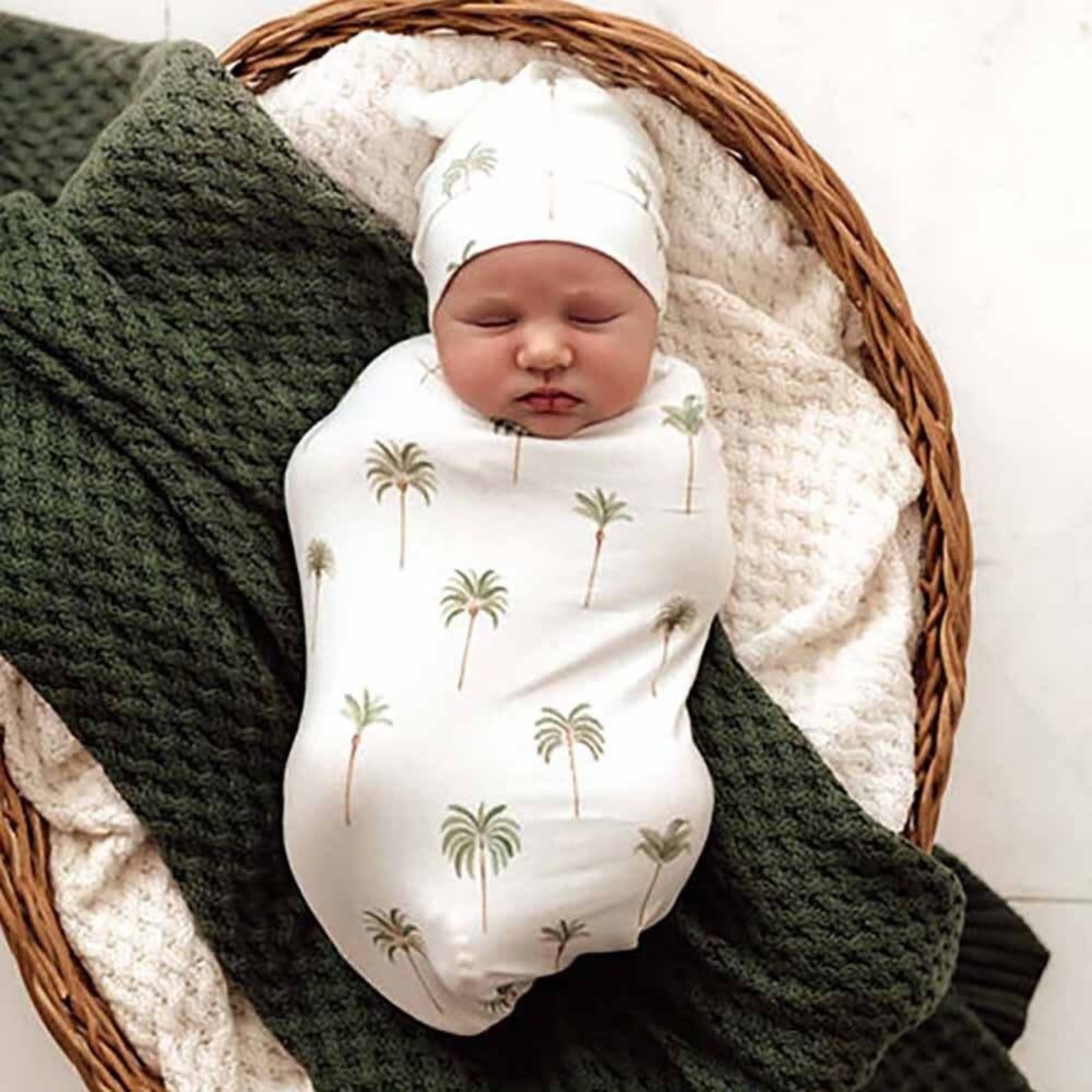 Snuggle Hunny Snuggle Swaddle & Beanie Set-Green Palm