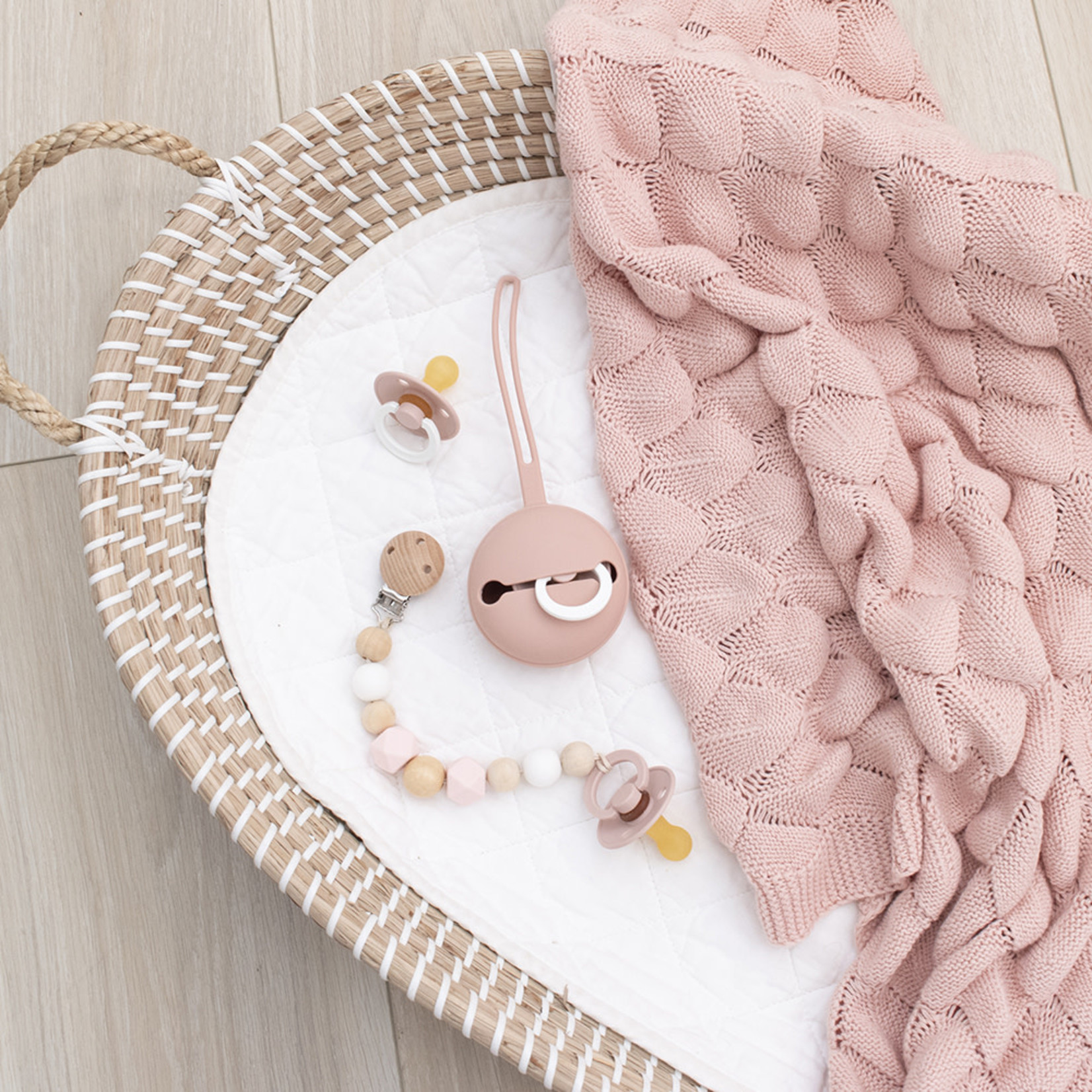 Living Textiles Playground Silicone Pacifier Holder-Blush