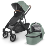 Uppababy VISTA V2 Stroller With Bassinet - GWEN (green mélange/carbon/saddle leather)+Bonus Gift Value $251.85