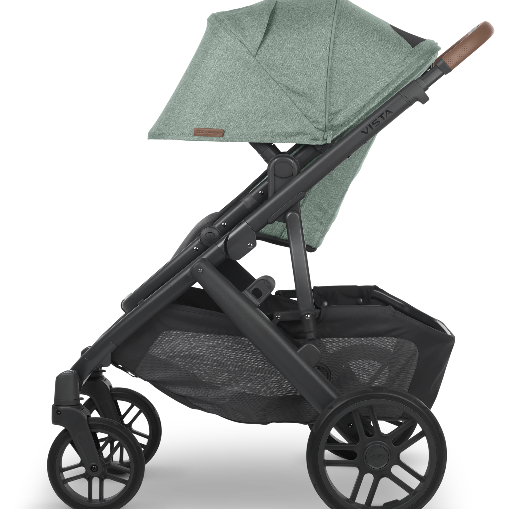 Uppababy VISTA V2 Stroller With Bassinet - GWEN (green mélange/carbon/saddle leather)