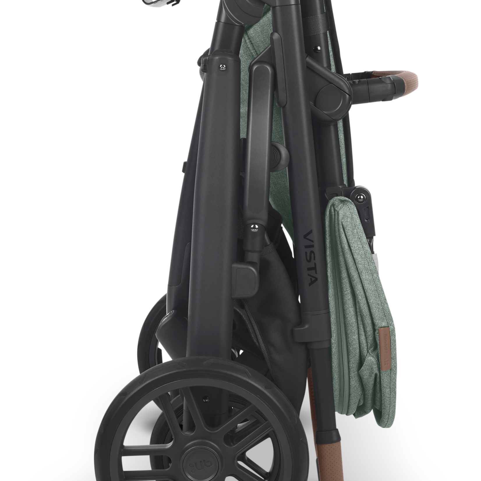 Uppababy VISTA V2 Stroller With Bassinet - GWEN (green mélange/carbon/saddle leather)