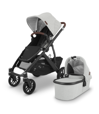 Uppababy VISTA V2 Stroller With Bassinet - ANTHONY (white & grey chenille/carbon/chestnut leather)+Bonus Gift Value $152.9