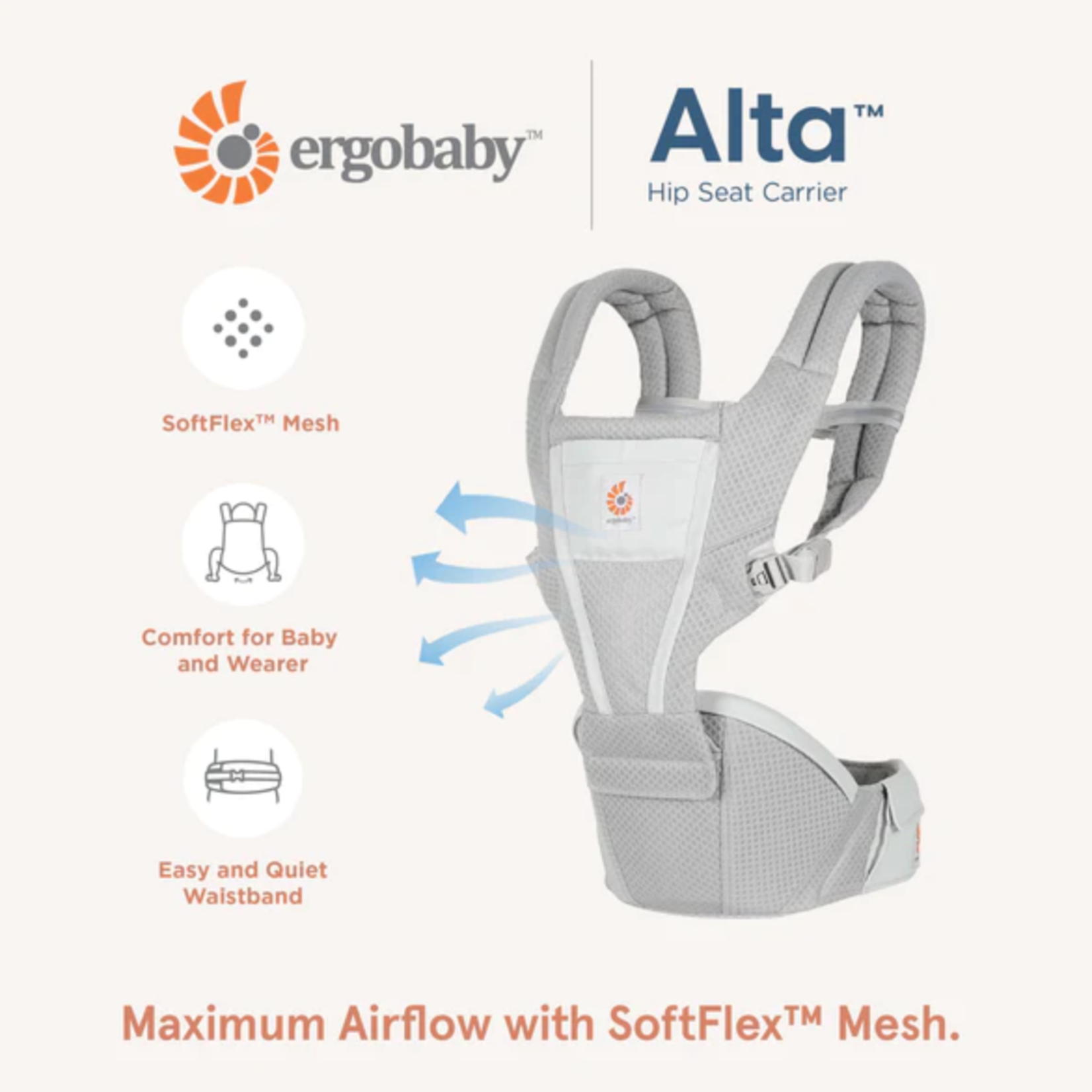 ERGOBABY ALTA HIP SEAT BABY CARRIER - PEARL GREY