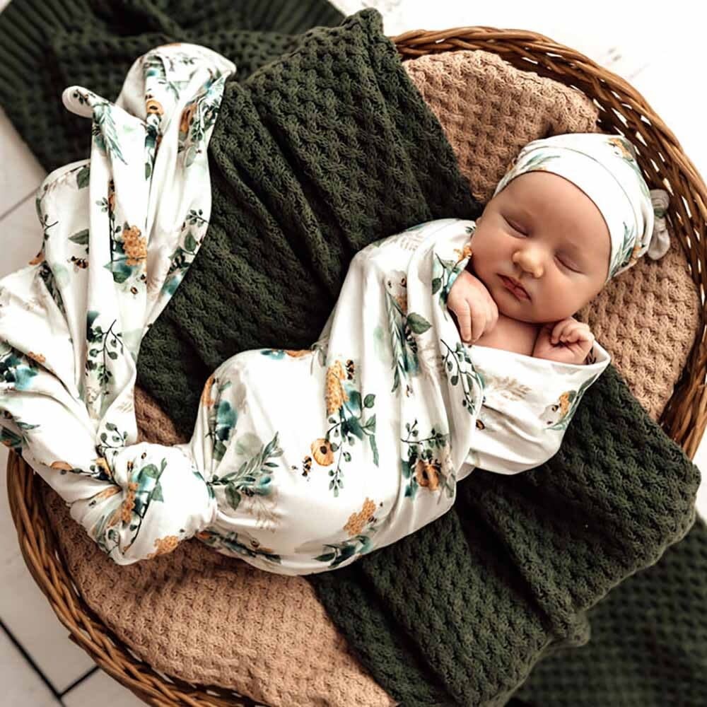 Baby Jersey Wrap & Beanie Set Garden Bee Whole Bubs