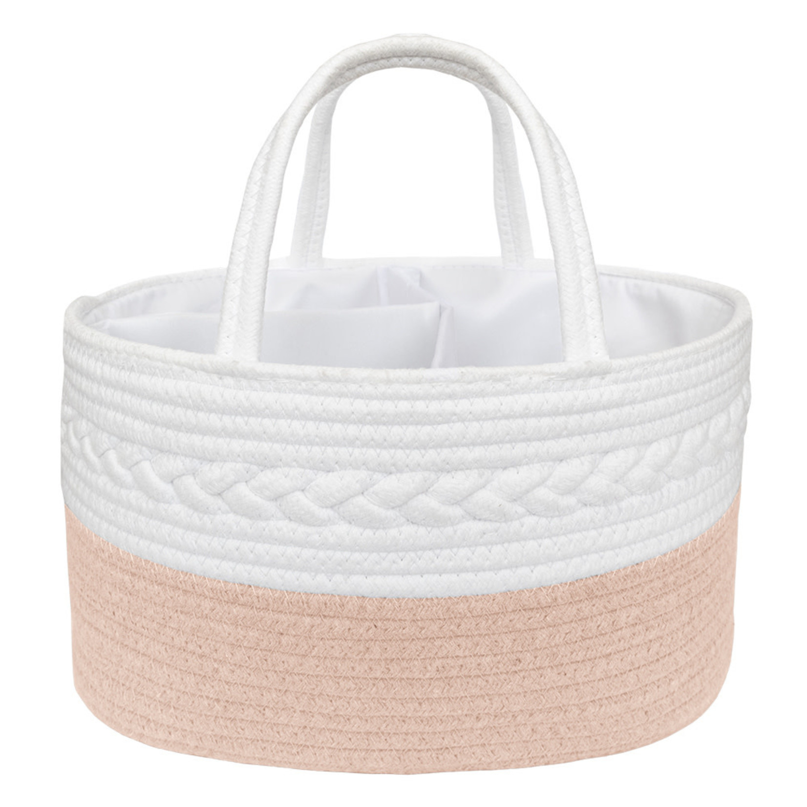 Living Textiles Living Textiles 100% Cotton Rope Nappy Caddy  with divider-White/Blush