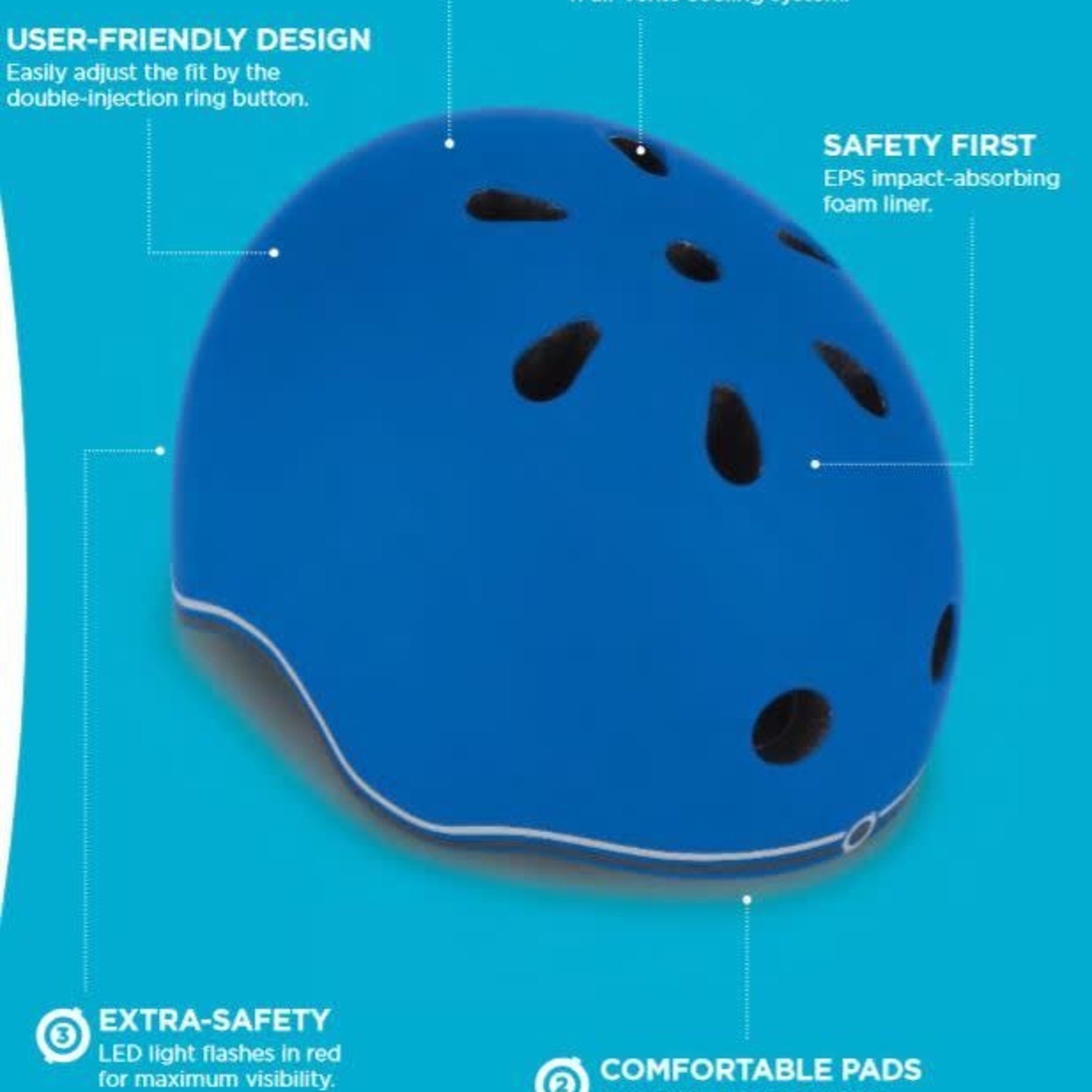 Globber Helmet w/Flashing LED Light  Navy Blue XXS/XS -46-51cm