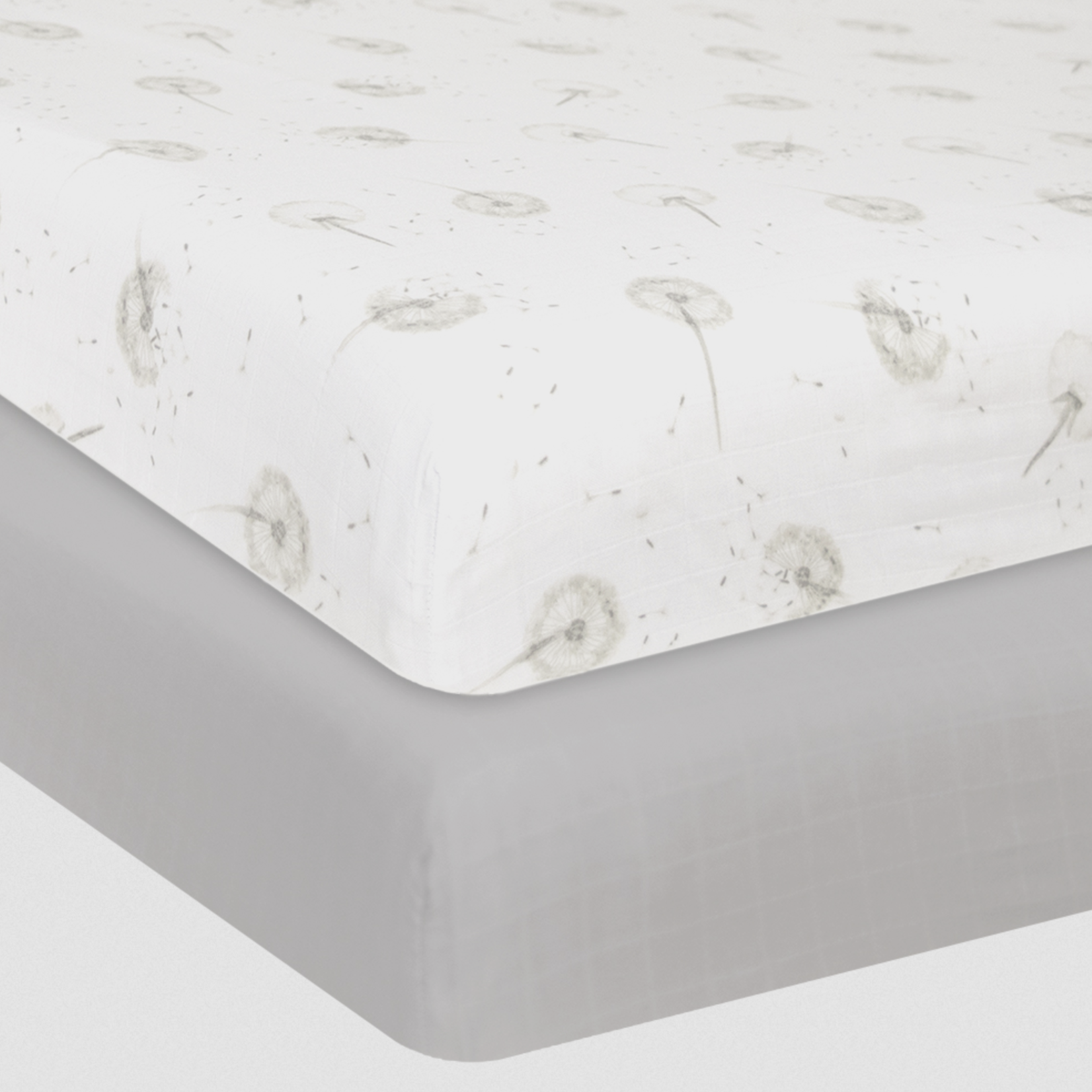 Living Textiles ORGANIC MUSLIN 2-PACK COT FITTED SHEETS DANDELION GREY