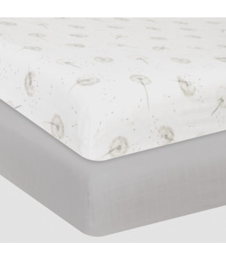 Living Textiles ORGANIC MUSLIN 2-PACK COT FITTED SHEETS DANDELION GREY