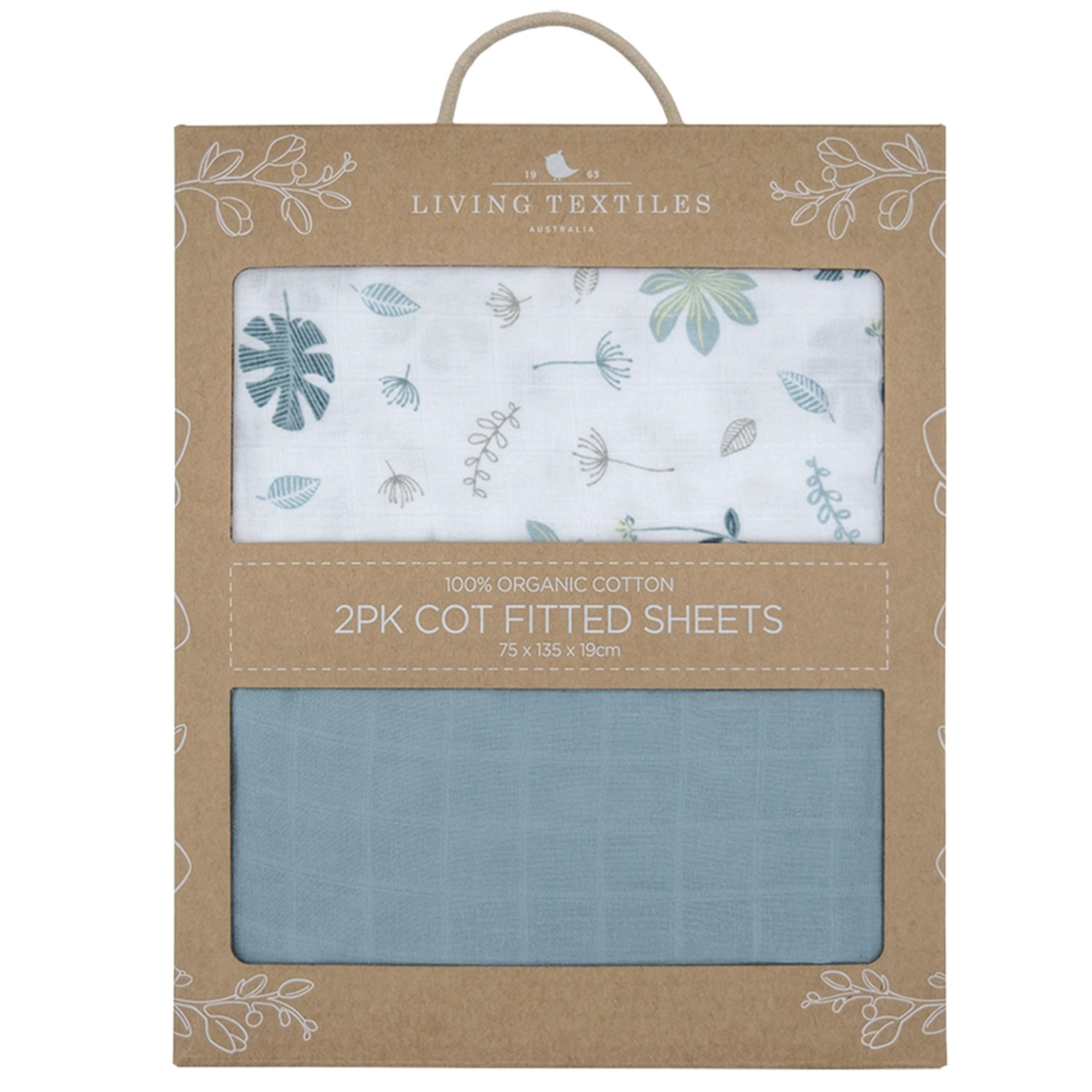 Living Textiles ORGANIC MUSLIN 2-PACK COT FITTED SHEETS BANANA LEAF/TEAL