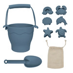 Living Textiles Playground Silicone 8pc Bucket & Spade Set-Steel Blue