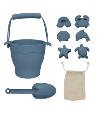 Living Textiles Playground Silicone 8pc Bucket & Spade Set-Steel Blue