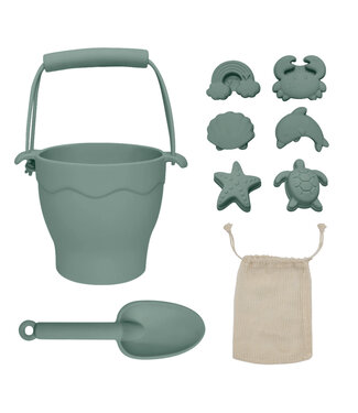 Living Textiles Playground Silicone 8pc Bucket & Spade Set-Sage