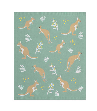 Living Textiles Australiana Baby Blanket - Kangaroo/Green