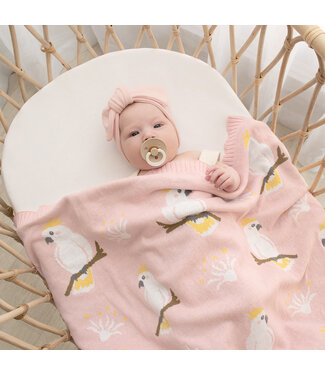 Living Textiles Australiana Baby Blanket - Cockatoo/Blush