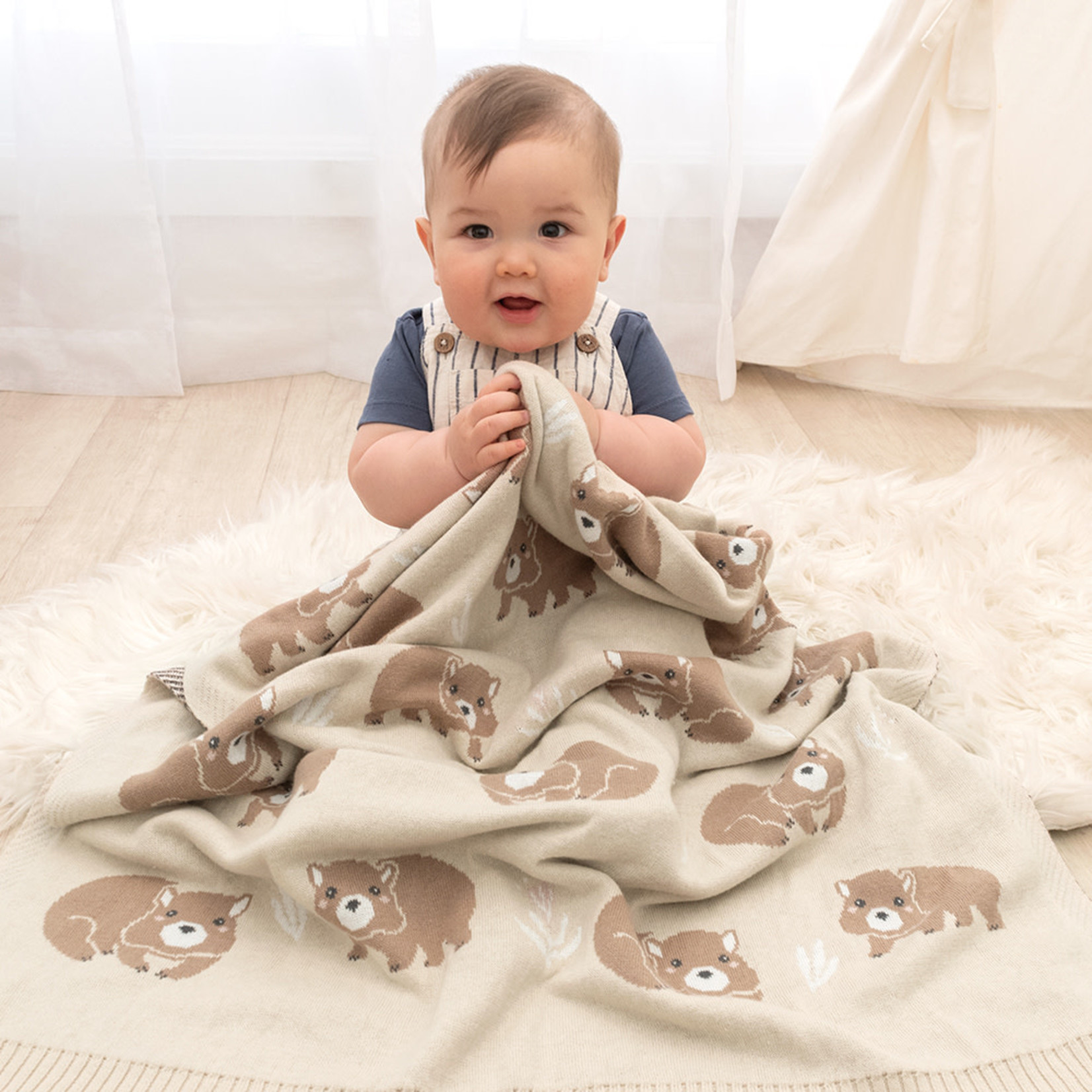 Living Textiles Australiana Baby Blanket - Wombat/Natural