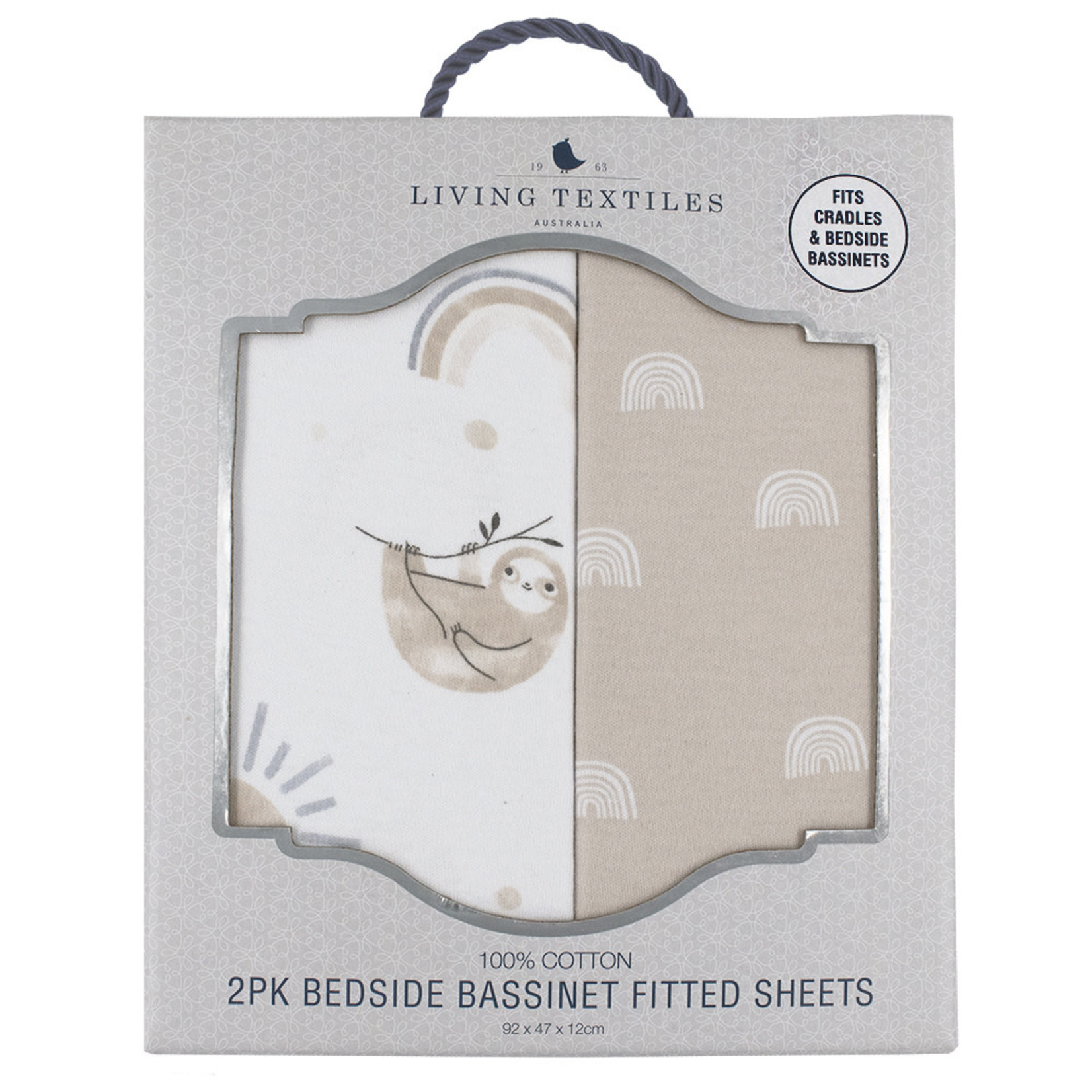Living Textiles 2pk Bedside Sleeper Fitted Sheets-Sloth/Rainbow
