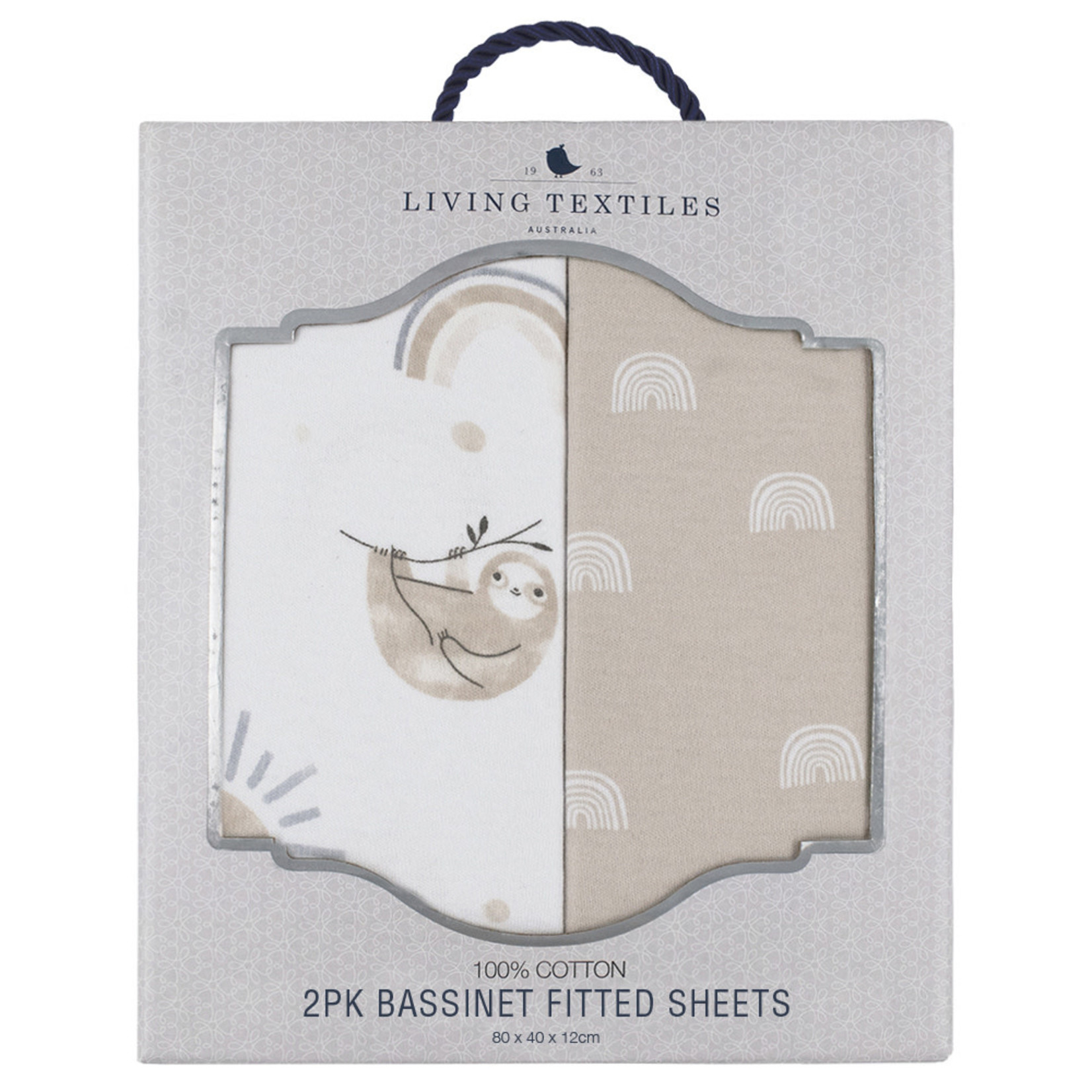 Living Textiles 2pk Bassinet Fitted Sheets-Sloth/Rainbow