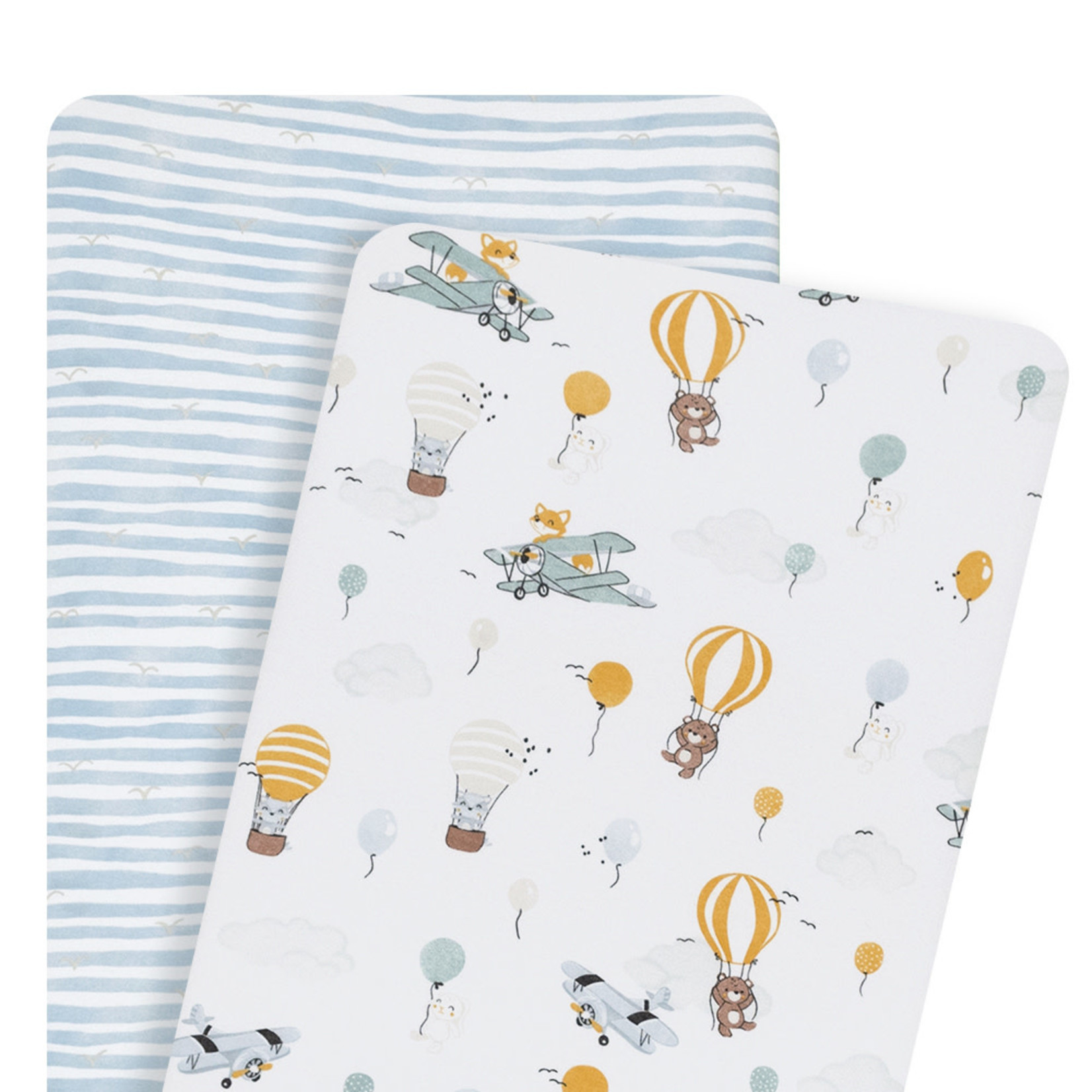 Living Textiles 2pk Bedside Sleeper Fitted Sheets-Up Up & Away/Stripes