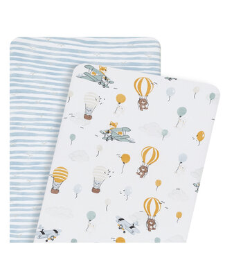 Living Textiles 2pk Bedside Sleeper Fitted Sheets-Up Up & Away/Stripes