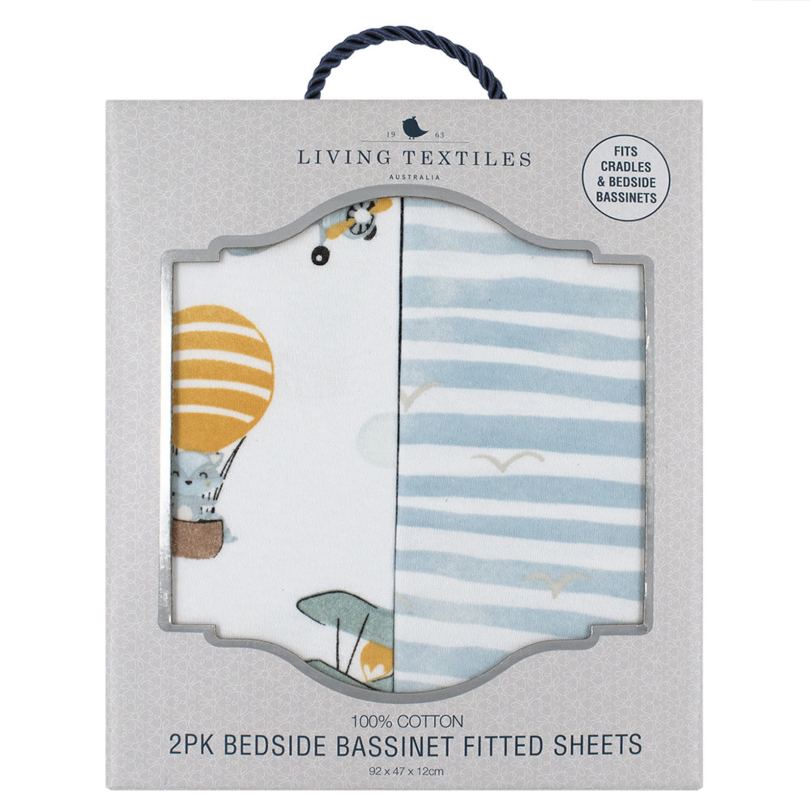 Living Textiles 2pk Bedside Sleeper Fitted Sheets-Up Up & Away/Stripes