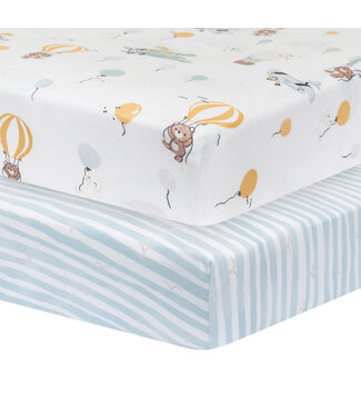 Living Textiles 2pk Cot Fitted Sheets-Up Up & Away/Stripes