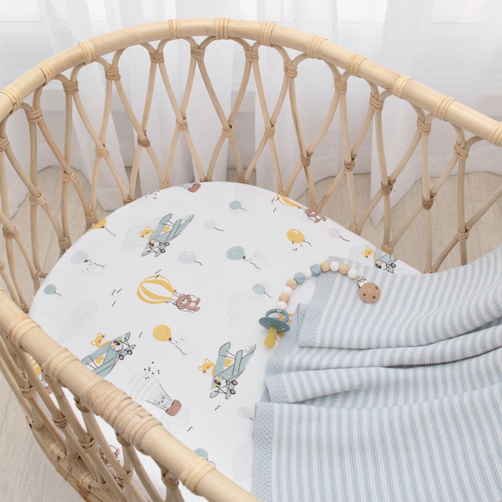 Living Textiles 2pk Bassinet Fitted Sheets-Up Up & Away/Stripes