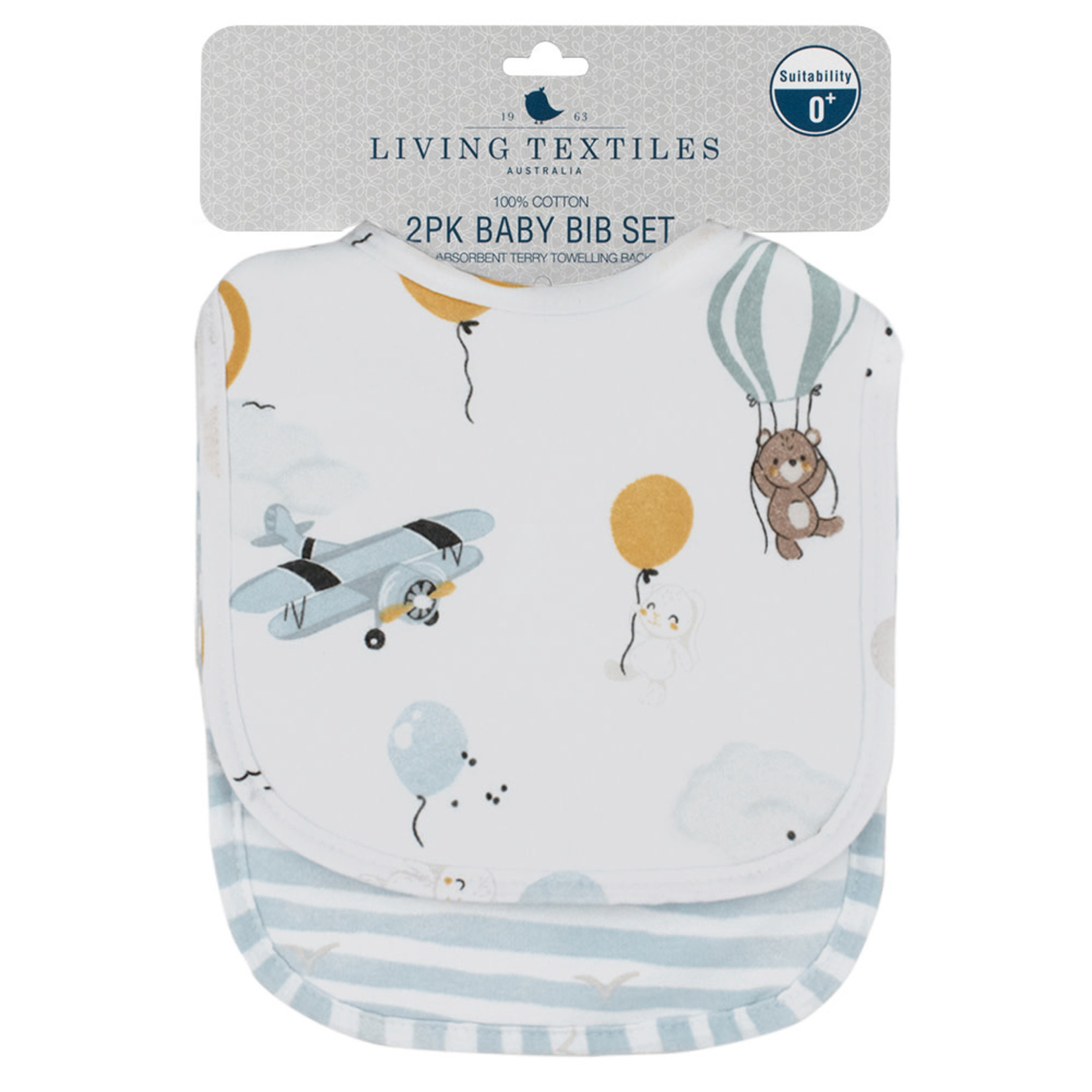 Living Textiles 2pk Bibs-Up Up & Away/Stripes