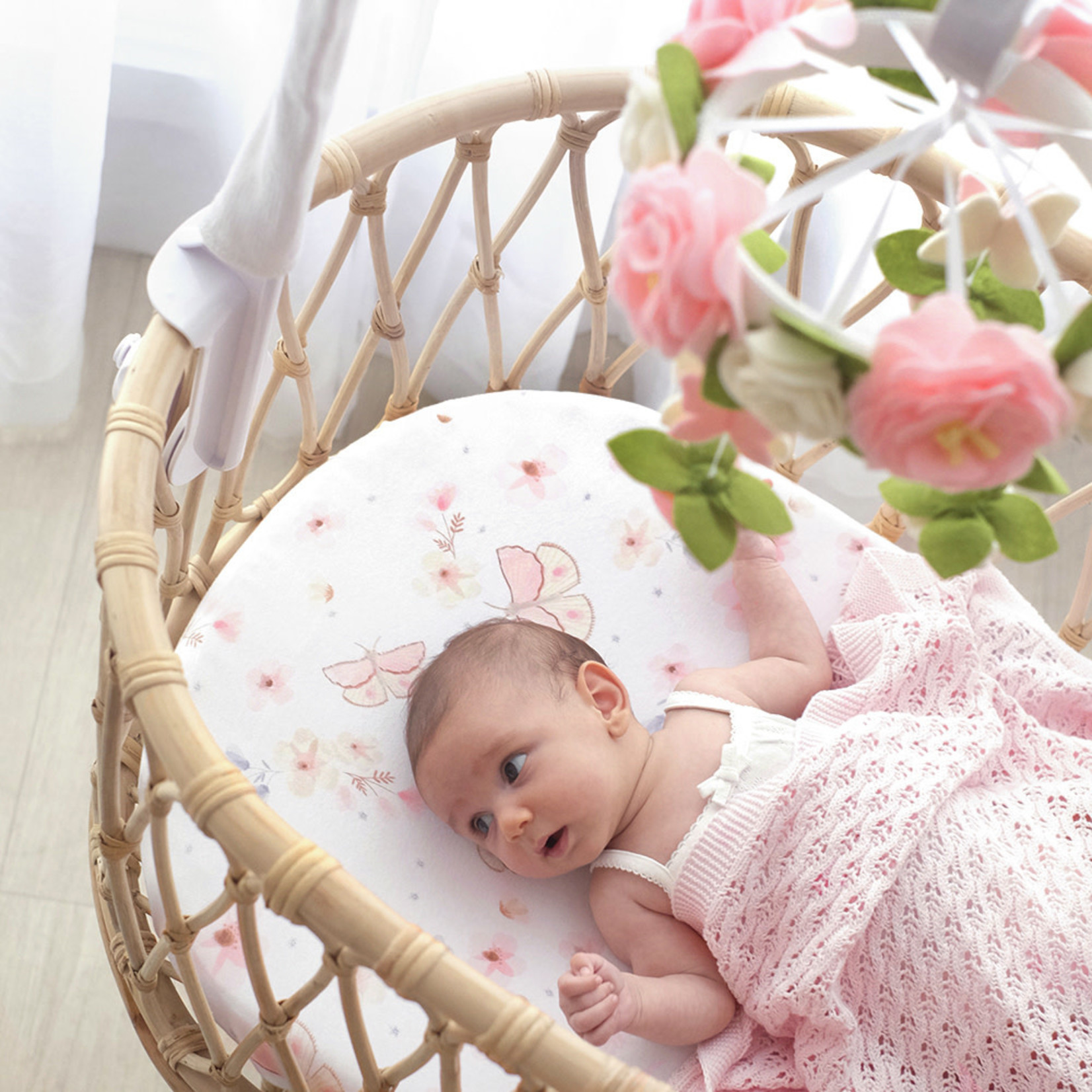 Living Textiles 2pk Bassinet Fitted Sheets-Butterfly/Blush Gingham
