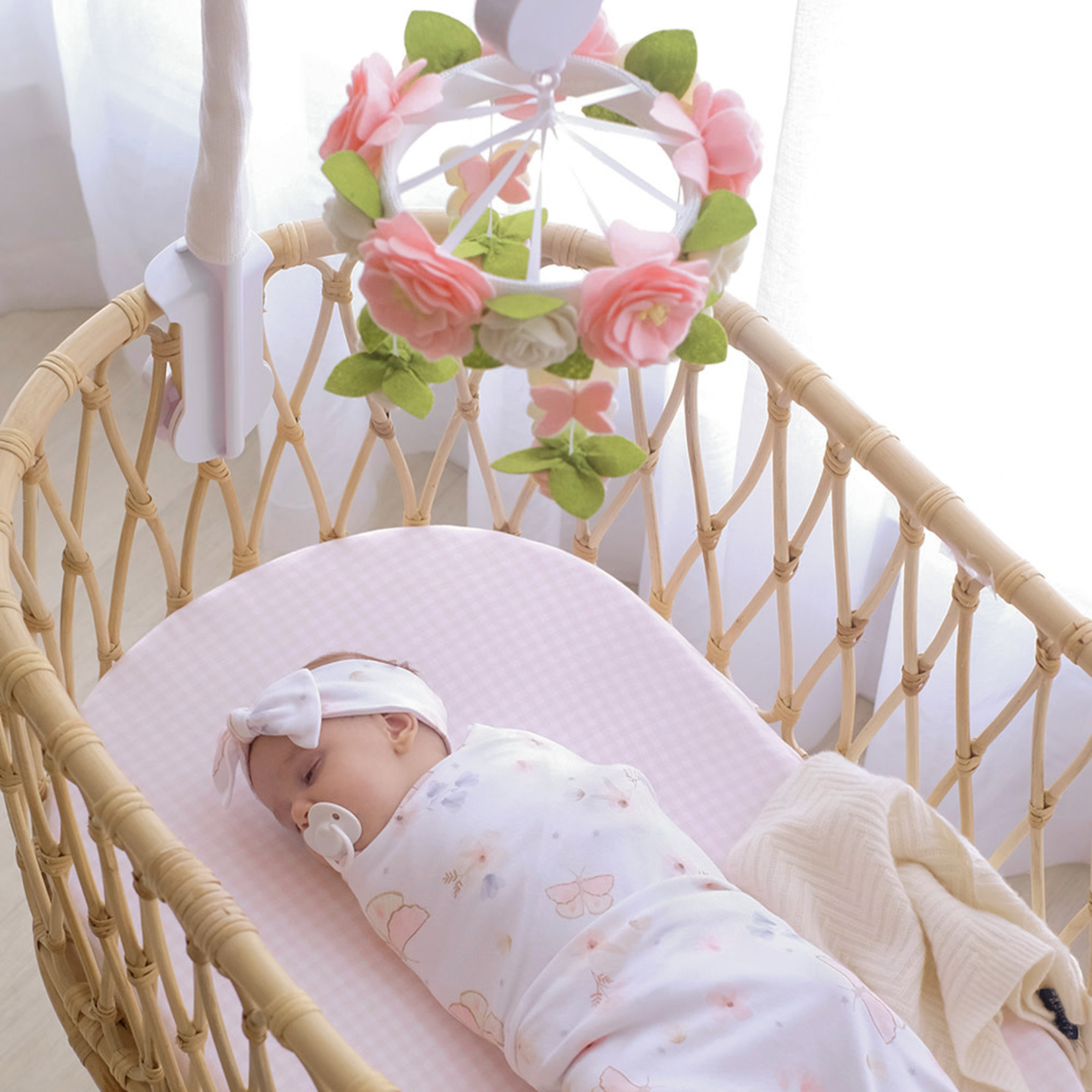 Living Textiles 2pk Bassinet Fitted Sheets-Butterfly/Blush Gingham