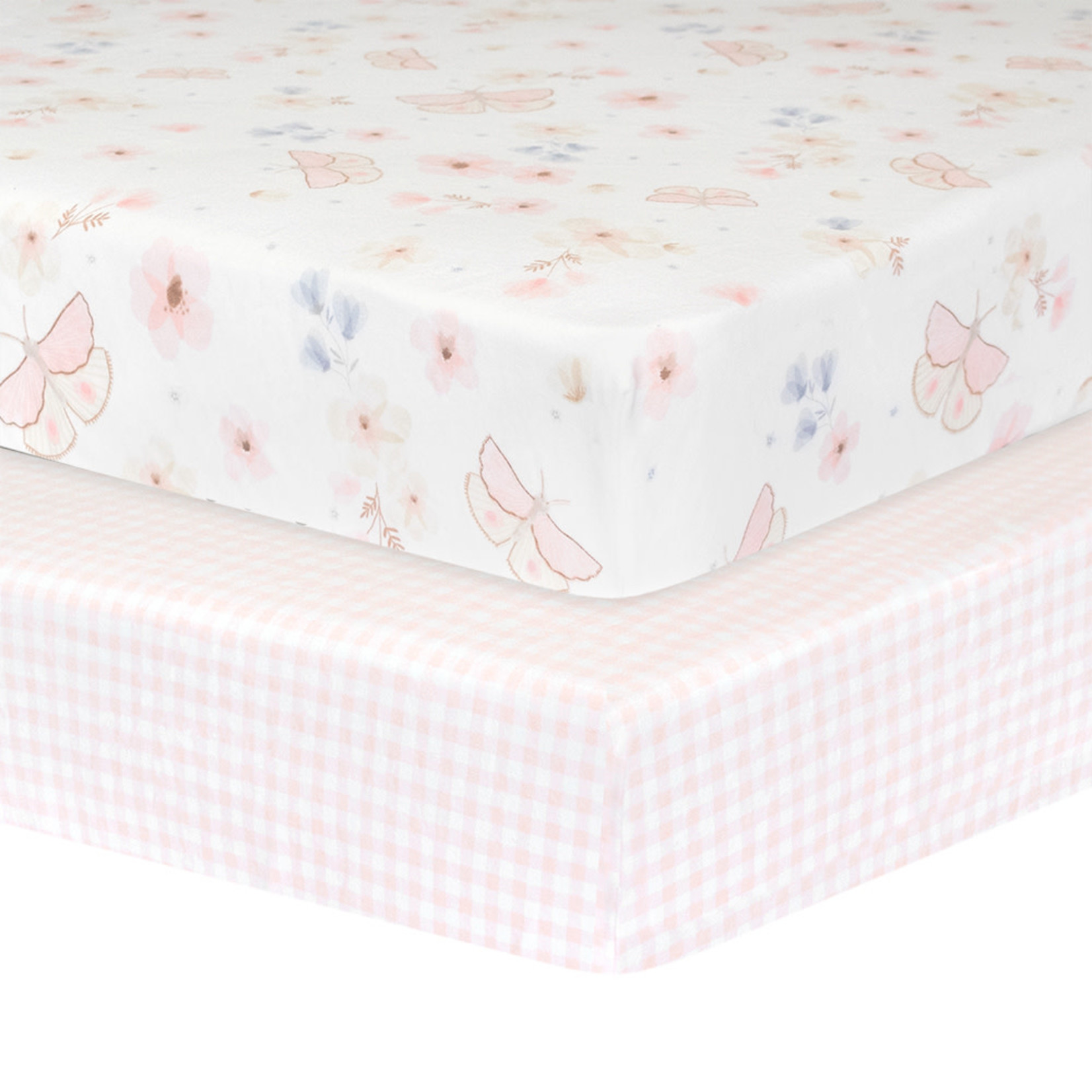 Living Textiles 2pk Cot Fitted Sheets-Butterfly/Blush Gingham