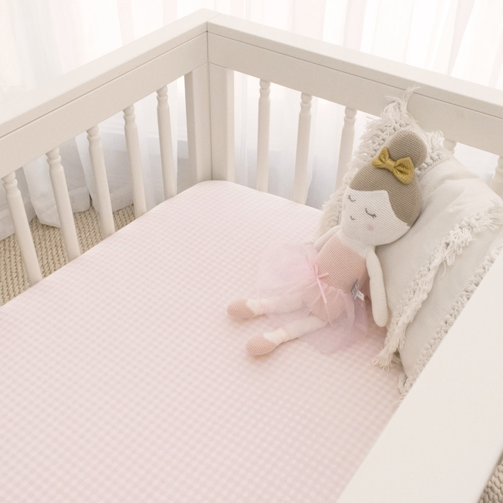 Living Textiles 2pk Cot Fitted Sheets-Butterfly/Blush Gingham