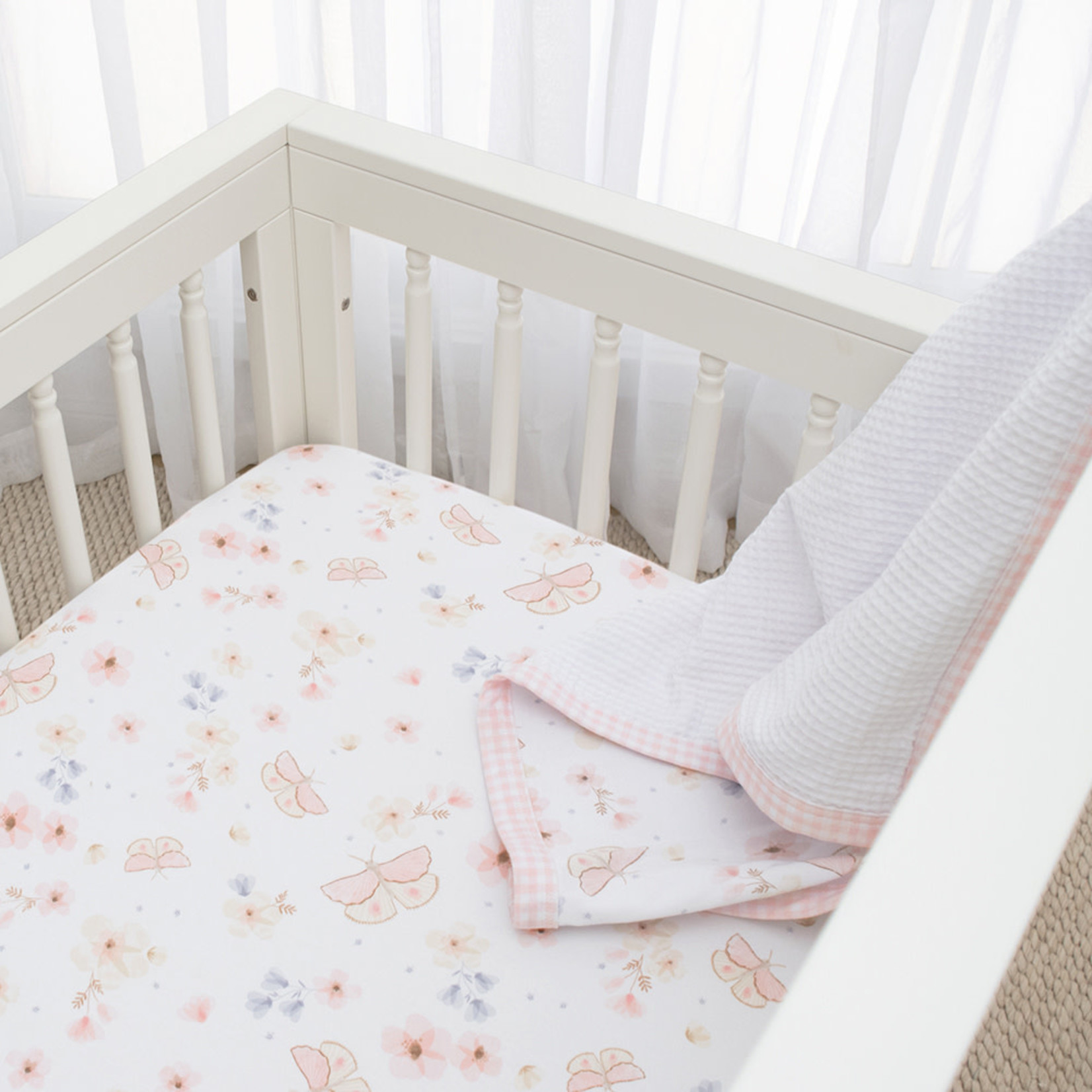 Living Textiles 2pk Cot Fitted Sheets-Butterfly/Blush Gingham