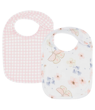 Living Textiles 2pk Bibs-Butterfly/Blush Gingham