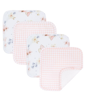 Living Textiles Wash Cloths 4pk-Butterfly/Blush Gingham