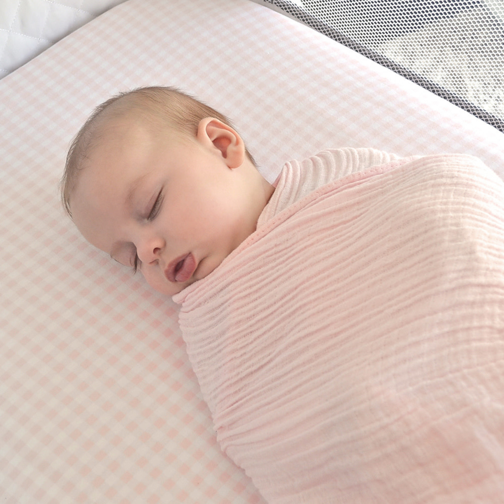 Living Textiles 2pk Bedside Sleeper Fitted Sheets-Butterfly/Blush Gingham